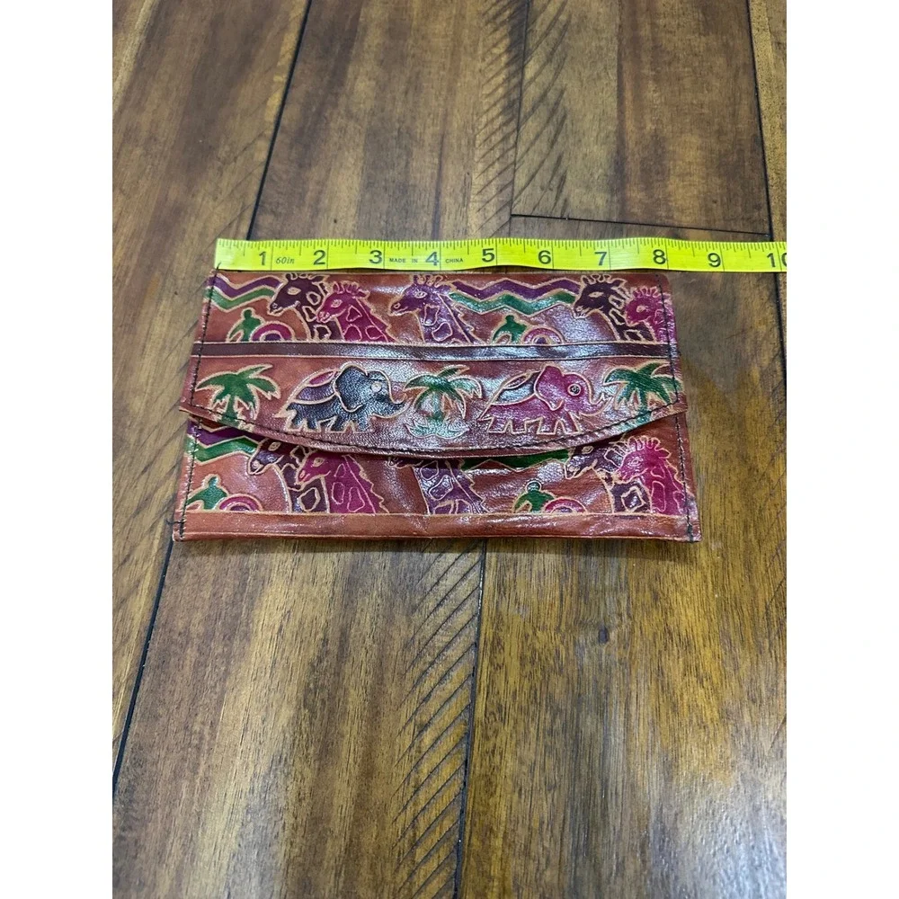 Unbranded Hand Painted Leather Animal Clutch Wallet Elephant Giraffe India Boho